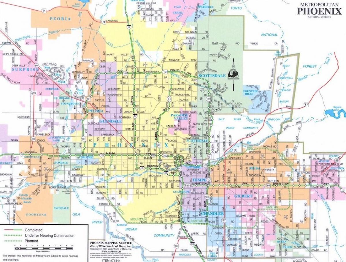 карта Фенікс, штат Арізона і околицях